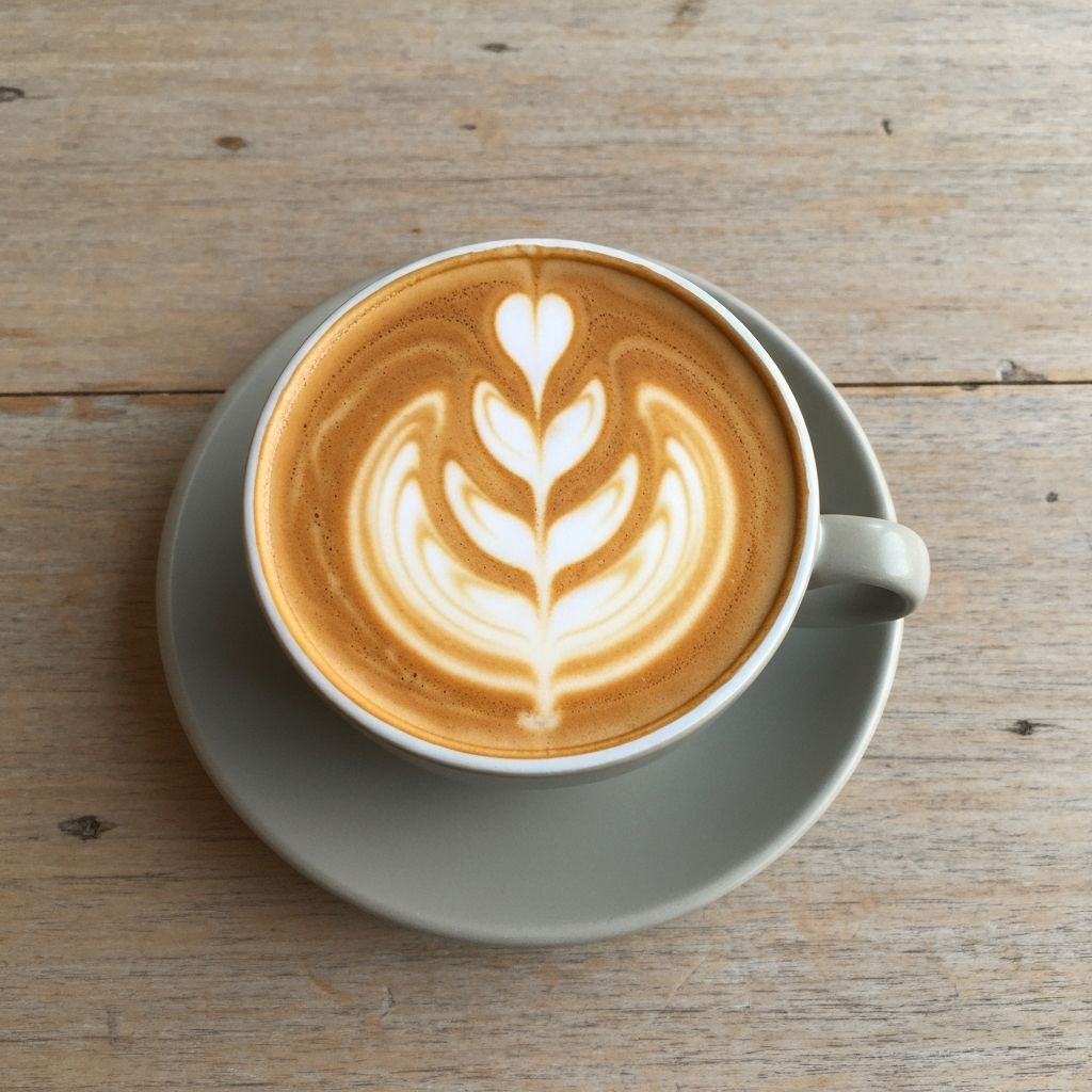 Artisan flat white coffee with latte art in a ceramic cup at Boardroom Cafe